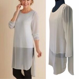 Soft Surroundings Ivory Elegance Layered Tunic Sheer Hi Lo Luxury Size Large.